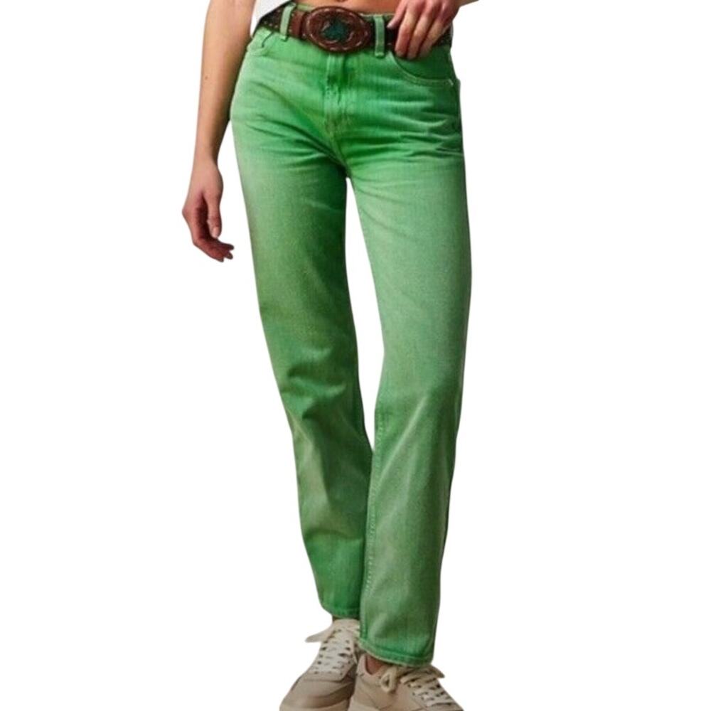 We the Free People NWT Pacifica Green High Rise Slim Straight Leg Denim Jeans